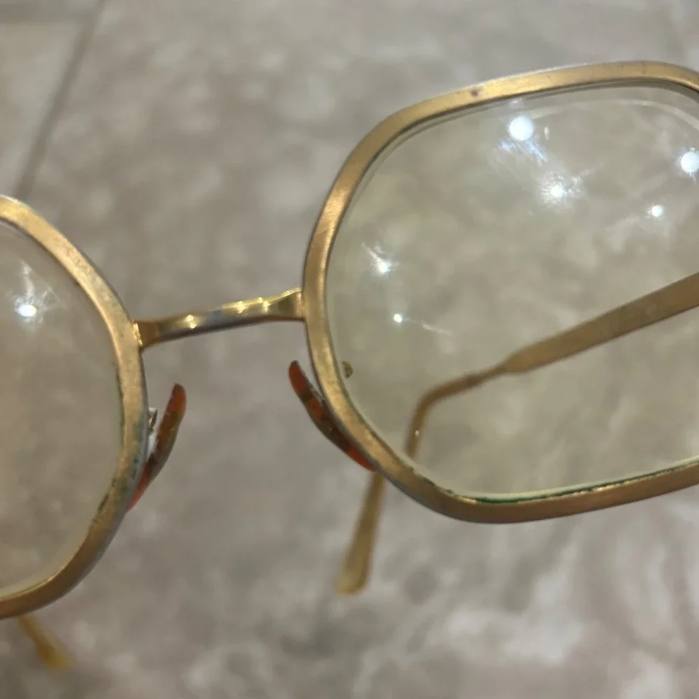 Vintage Hexagonal Gold Geometric Eyeglasses M/C 5 1/4 USA Retro Frames